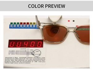 Close-up of polarized sunglasses on a UV400 testing device showing full UV protection