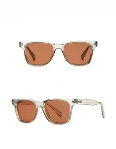 Detailed front and 45-degree side views of square tea polarized sunglasses for men and women