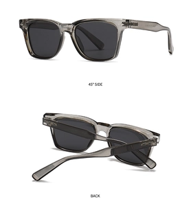 Detailed side and back view of grey polygon polarized sunglasses with metal hinges