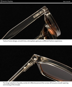 Macro detail of high-quality metal hinges and transparent texture on stylish sunglasses