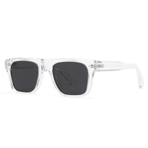 Classic polarized square sunglasses featuring a transparent frame and dark grey lenses