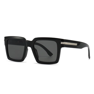 Classic black square frame sunglasses with silver metal temples for men and women