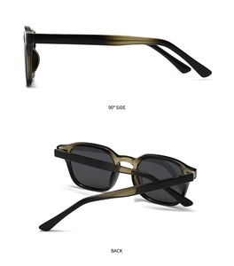 Polarisierte Sonnenbrille mit olivgrünem Rahmen, Detailansicht von der Seite und Rückseite