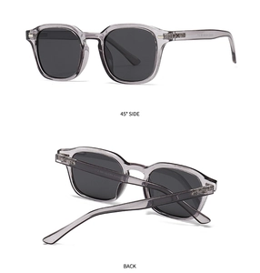 Detailansicht der runden polarisierten Sonnenbrille in Grau von der Seite und hinten
