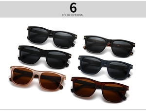 Detail of square vintage polarized sunglasses showing six colors and gold rivet accents