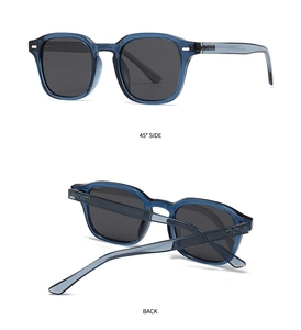 Detailansicht der blau transparenten polarisierten Rundsonnenbrille mit silbernen Nieten