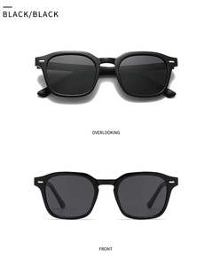 Front- und Draufsicht der klassischen schwarzen polarisierten Rundrahmen-Sonnenbrille für alle