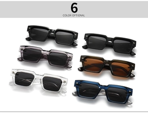 Detailed matrix view of retro square polarized sunglasses in six colors with silver rivets