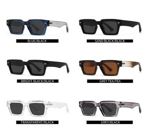 Multiple color variations of rectangular polarized sunglasses in a 3x2 grid display