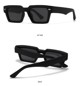 Detailed views of matte black polarized sunglasses with silver arrow metal accents