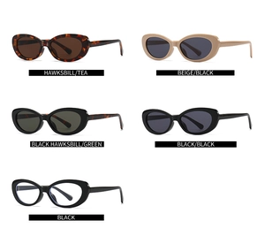 Matrix view of vintage oval cat-eye sunglasses in tortoiseshell and beige frames