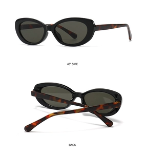 Detail view of vintage oval sunglasses showing 45-degree side and back view angles