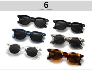 Detailed grid showing six stylish color options of round frame polarized sunglasses