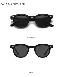 Lunettes de soleil rondes polarisées noir mat avec vues de face et de dessus et rivets