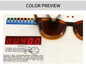 Functional UV400 protection test for round amber polarized sunglasses in a dark lens