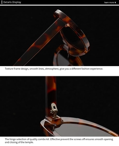 Detail view of tortoiseshell frame texture and durable metal hinge on retro sunglasses