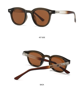 Vues détaillées de lunettes de soleil rondes polarisées avec angles de côté et de dos