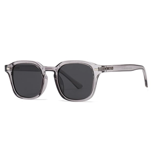 Klassische grau-transparente polarisierte Sonnenbrille mit Metallnieten am runden Rahmen