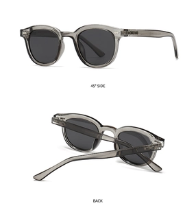 Détails des lunettes de soleil rondes en résine grise montrant le profil et le modèle ED-2241