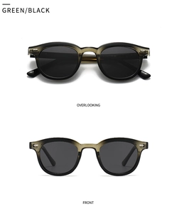 Lunettes de soleil rondes polarisées avec dégradé vert-noir, vues de face et de dessus