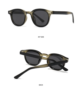 Vues détaillées à 45 degrés et arrière de lunettes de soleil rondes dégradé vert olive