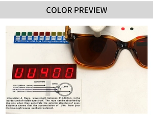 Close-up of polarized sunglasses on a UV400 test device showing full UV protection