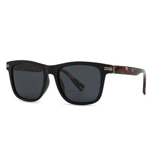 Modern square polarized sunglasses with black frames and tortoise shell temples