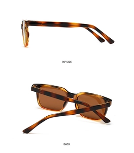Polarized tortoiseshell square sunglasses shown from 90 degree side and back views