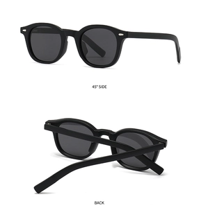 Detailed 45-degree side and back view of classic black round polarising sunglasses