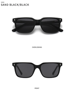 Polarized sand black square sunglasses with matte finish showing top and front views