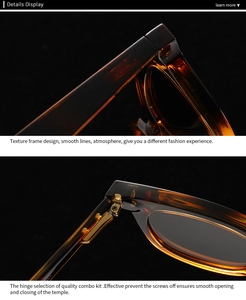 Detail of amber tortoiseshell sunglasses frame with premium metal hinges and texture