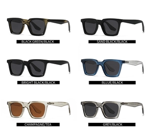 Six assorted polarized square frame sunglasses shown in a multi-color variation grid