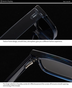 Detail of premium metal hinges and smooth black frame texture on polarized sunglasses