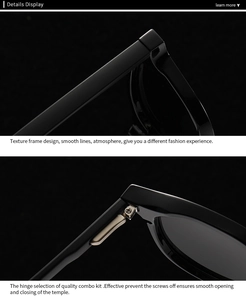 Detail of premium metal hinge and polished black texture frame on polarized sunglasses