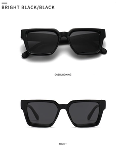Front and overlooking views of classic black square frame polarized sunglasses