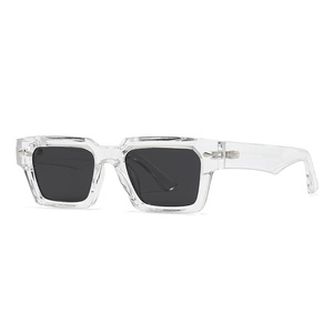 Modern polarized rectangular sunglasses with transparent frames and dark lenses
