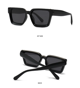 Detail view of square polarized sunglasses showing the 45-degree side and back folding frame