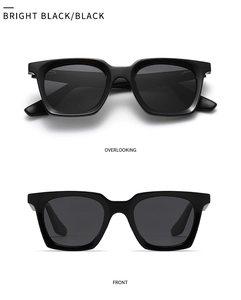 Classic bright black square polarized sunglasses with overlook and front views