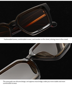 Detail of vintage square amber sunglasses frame with comfortable integrated nose pads