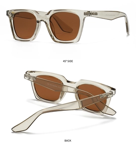 Front and back views of champagne square polarized sunglasses with brown lenses