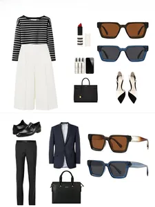 Matching set of square polarized sunglasses and fashion accessories for men and women