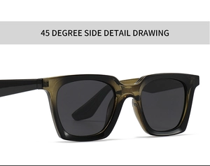 45-degree side view of polarized square sunglasses featuring brown gradient frame detail