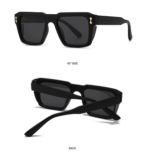 Polarized square sunglasses featuring matte black frames with gold H-shaped metal rivets