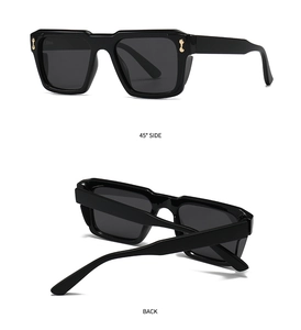 Detailed view of black square polarized sunglasses showing 45-degree and back perspective