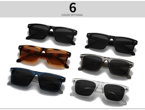 Detailed grid view showing six stylish color options of square polarized sunglasses