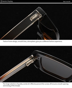 Detail of polarized sunglasses with amber tortoiseshell frames and metal reinforced hinges