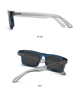 Detail of P26017 square polarized sunglasses showing inner temple and metal structure