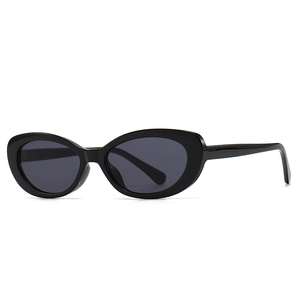 Classic retro black oval sunglasses with dark grey lenses and a sleek cat-eye silhouette