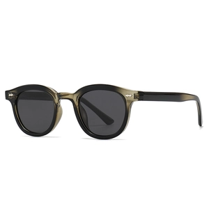 Lunettes de soleil rondes polarisées avec monture grise et détails métalliques