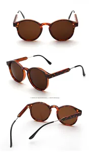 Three views of vintage tortoise round sunglasses with dark brown lenses and metal pins